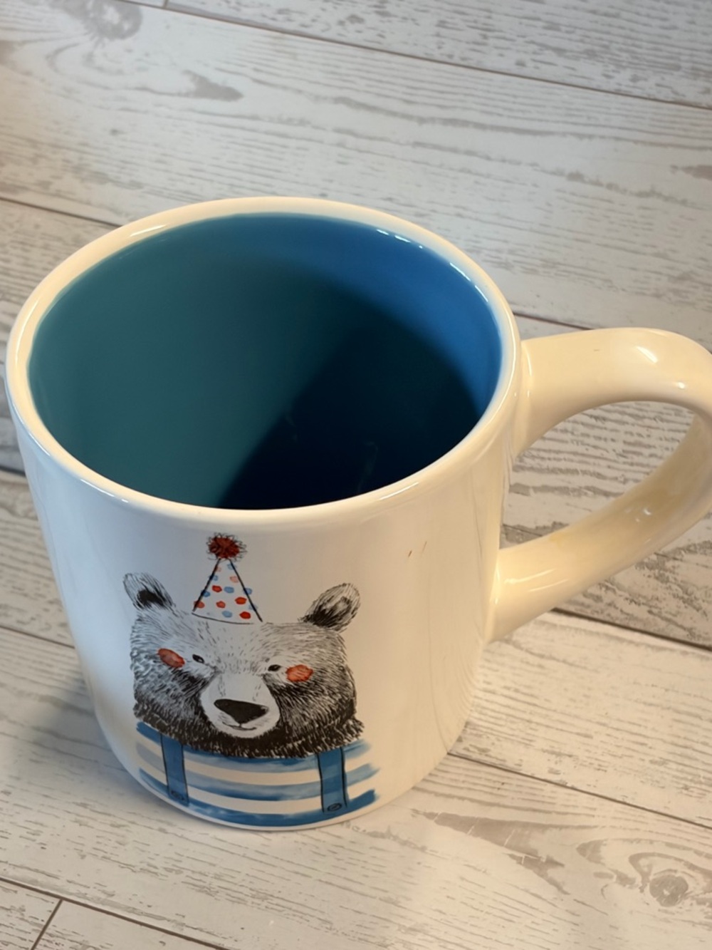 Magenta Blue-Interior Birthday Bear Ceramic Coffee Mug